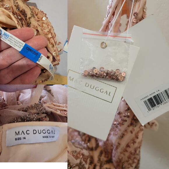 Mac Duggal 5682 14 Apricot Peach Pink Sequin Beaded Embellished Long Gown Dress - Picture 12 of 13